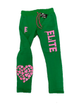 ELITE High Fashion "Real LOVE Is ELITE" Green/Pink Oversized SweatPants