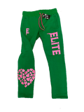 ELITE High Fashion "Real LOVE Is ELITE" Green/Pink Oversized SweatPants