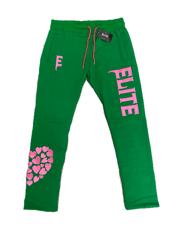 ELITE High Fashion "Real LOVE Is ELITE" Green/Pink Oversized SweatPants