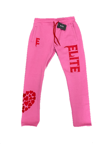 ELITE High Fashion "Real LOVE Is ELITE" Pink/Red Oversized SweatPants